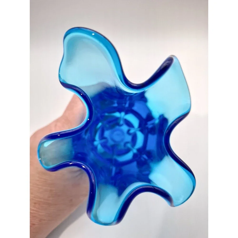 Fenton Colonial Blue Valencia Glass Swung Ruffle Edge Vase 6.75inches